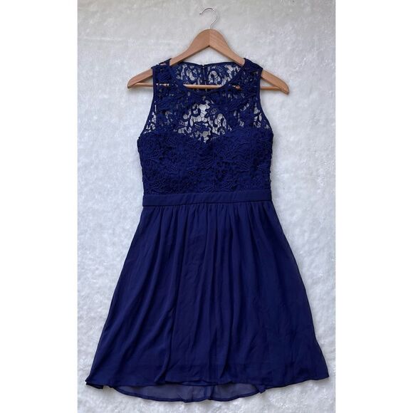 NWT Lulus Romantic Tale Navy Blue Lace Skater Dress - Picture 6 of 15